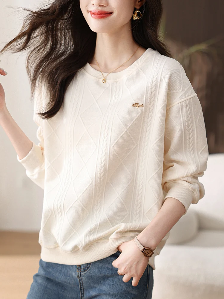 

Женский круглый свитшот Ne, повседневный белый, универсальный, весенне-осенний, модный, удобный, корейский, с длинным светом, свободный крой