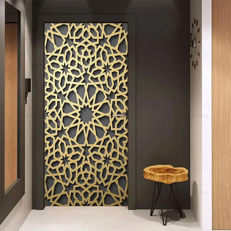 Retro Style Door Stickers 29 Muslim Art Mural Stickers Self-adhesive Waterproof Wallpaper Corridor Wardrobe Decoration Posters