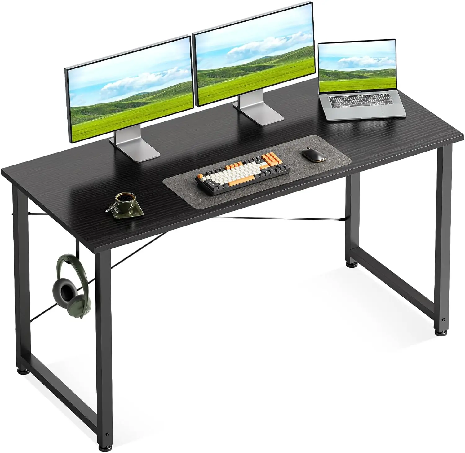 

48-Inch Compact Computer Desk for Small Spaces, Modern Home Office Table with Headphone Hook, Black