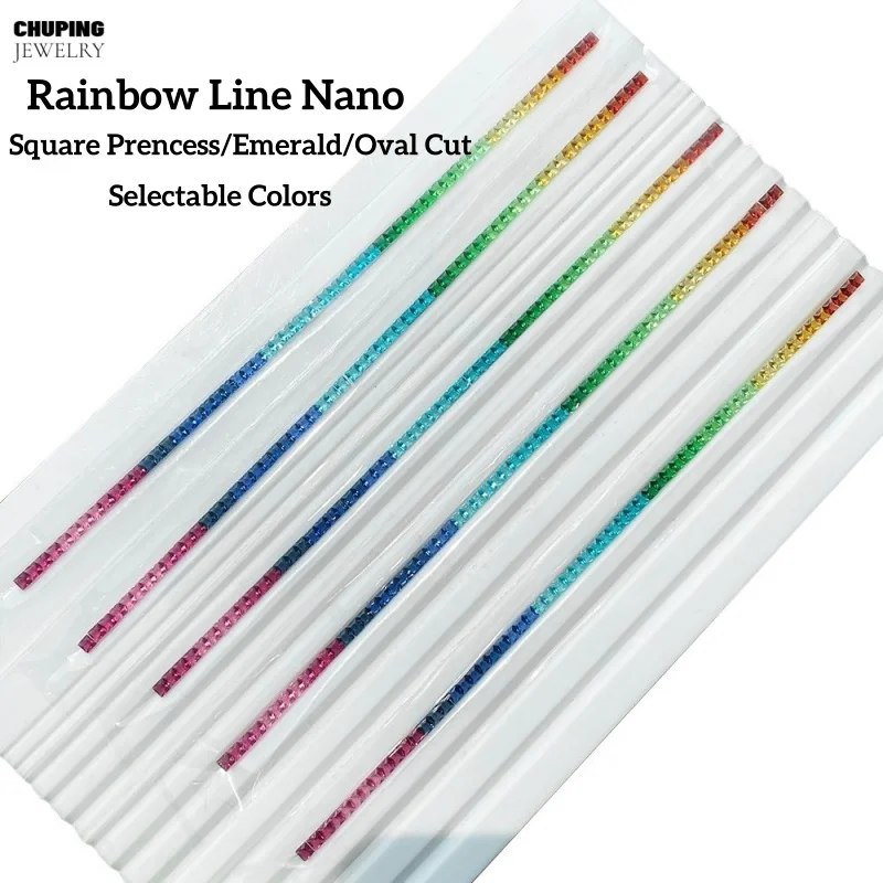 Square Prencess Emerald Oval Cut 5A Grade Rainbow Line Nano Stone Loose Gemstones Synthetic Nano For DIY Earrings Fine Jewelry