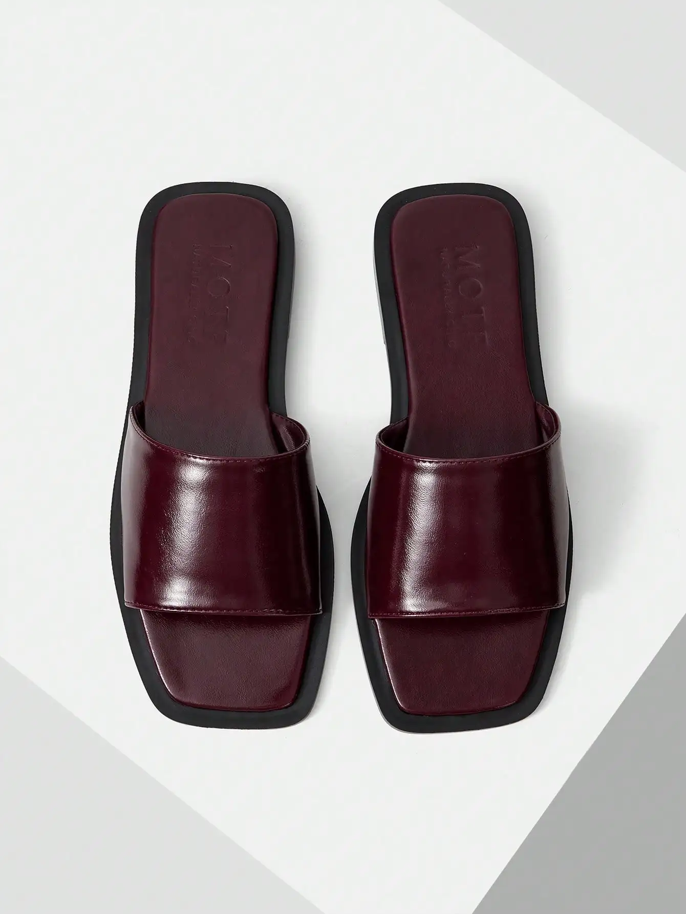 MOTF PREMIUM WOMEN SHOES NEW FRENCH RETRO HIGH-QUALITY PU LEATHER OPEN-TOED SQUARE TOE FLAT BOTTOM DRAG, BURGUNDY VERSATILE ELEGANT SPRING/