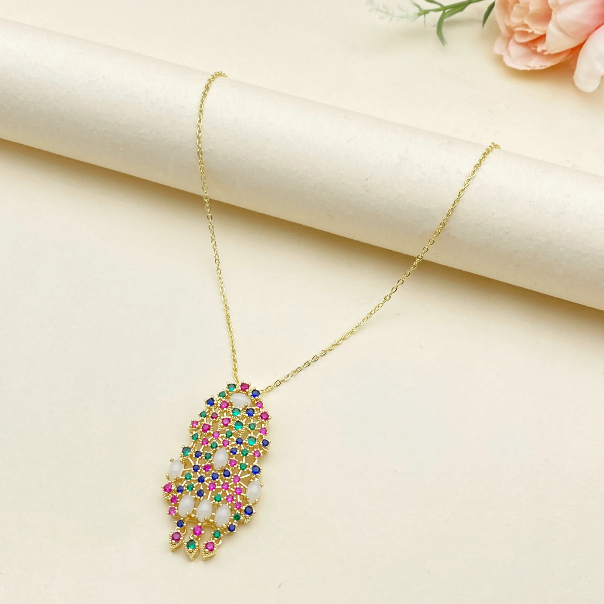 Flora Daily 4PCS Women's Jewelry Set Zircon Necklace Earrings Ring Bracelet Copper Gold Plated Versatile Simple Design