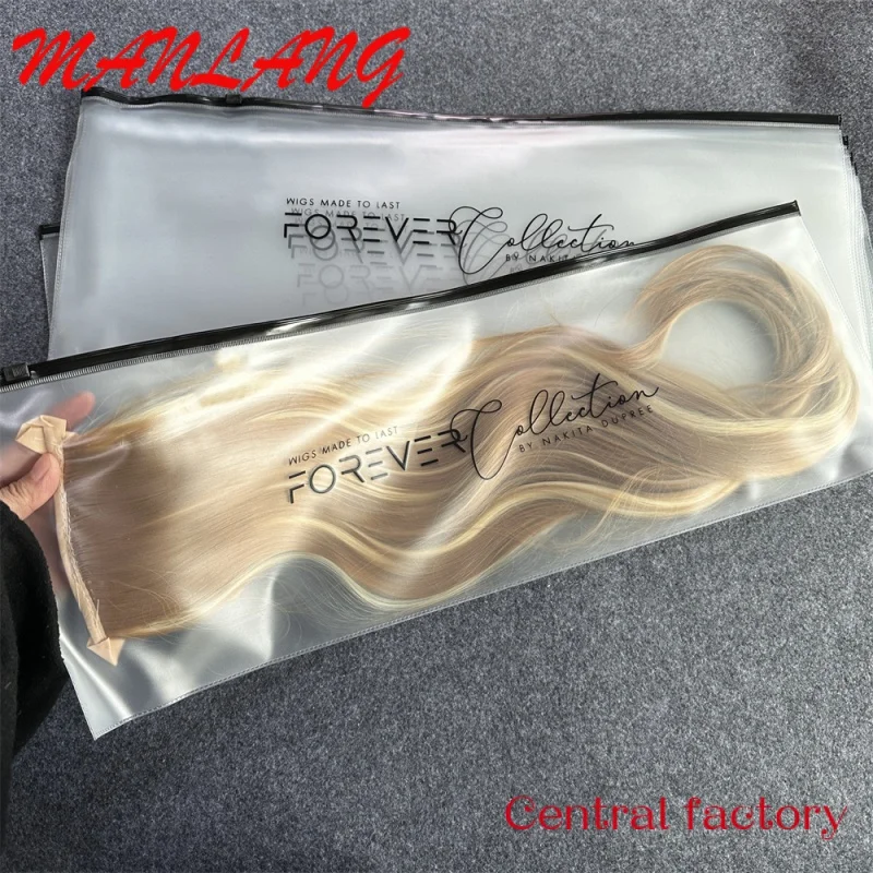 Custom  Luxury Customized Print Long Plastic Packaging Bags For Hair Wigs New Pvc Hair Extension Bag Logo Ziplock Zipper Pouch