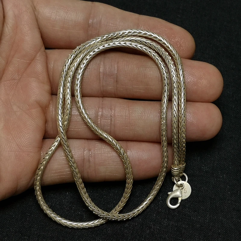 YIZHU CULTUER ART Size Length 610 mm Old Chinese Tibet Silver Handmade Necklace Bracelet Gift Collection
