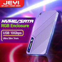 JEYI Ultra Slim RGB M.2 SSD Enclosure, Dual Protocols NVMe SATA USB 3.2 10Gbps RGB Light Hard Drive Case With Wirte Protection