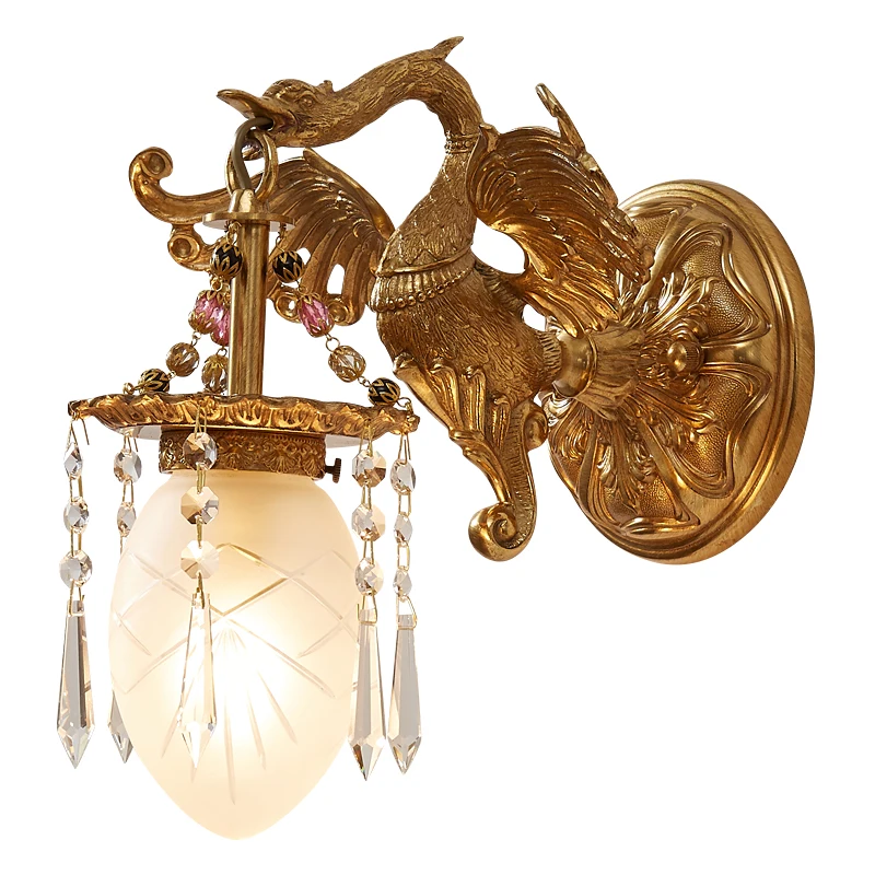 

French wall lamp villa retro luxury living room dining room study bedside bedroom lamps classical European all copper lighting
