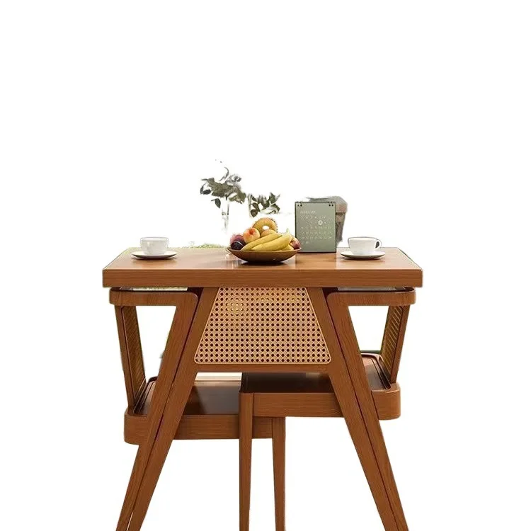 

Three-piece set of solid wood creative two chairs casual table tea table and chair combination rectangular small apartment