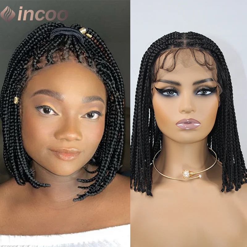 10 Polegada perucas trançadas sem nós curto sintético perucas completas do laço para a mulher cornrow caixa tranças perucas com cabelo do bebê cabelo africano