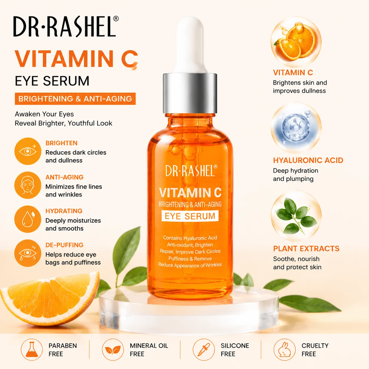 DR·RASHEL VITAMIN C AUGENSERUM Erfrischend, Feuchtigkeitsspendend, Anti-Aging 30ML 10 STÜCK – Detail 3