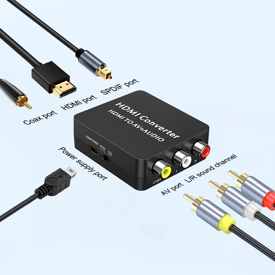 HDMI to Composite AV RCA Video Converter With Toslink Spdif Coaxial Audio OutPut Interface Support PAL NTSC with Optical Cable