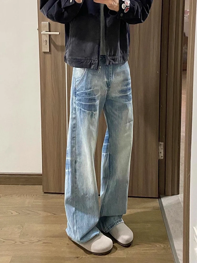 

Light Blue Lightning Pattern Flared Jeans Men's Sle American High Street Vibe Straight Leg Slimming Flared Pants Autumn