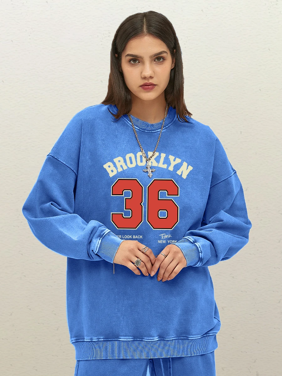 Brooklyn 36 Art Letter Retro Design Vrouwelijke Gewassen Sweatshirts Mode Losse Kleding Casual Katoenen Tops Y2K Vrouw Streetwear