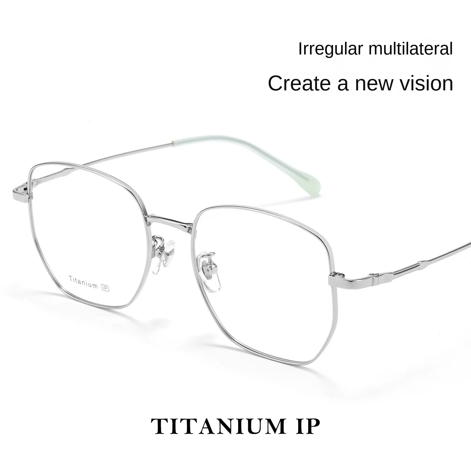 

VOSUN Versatile High-End Irregular Silver-Toned Titanium Frame Glasses, Retro Large Pure Titanium Frames