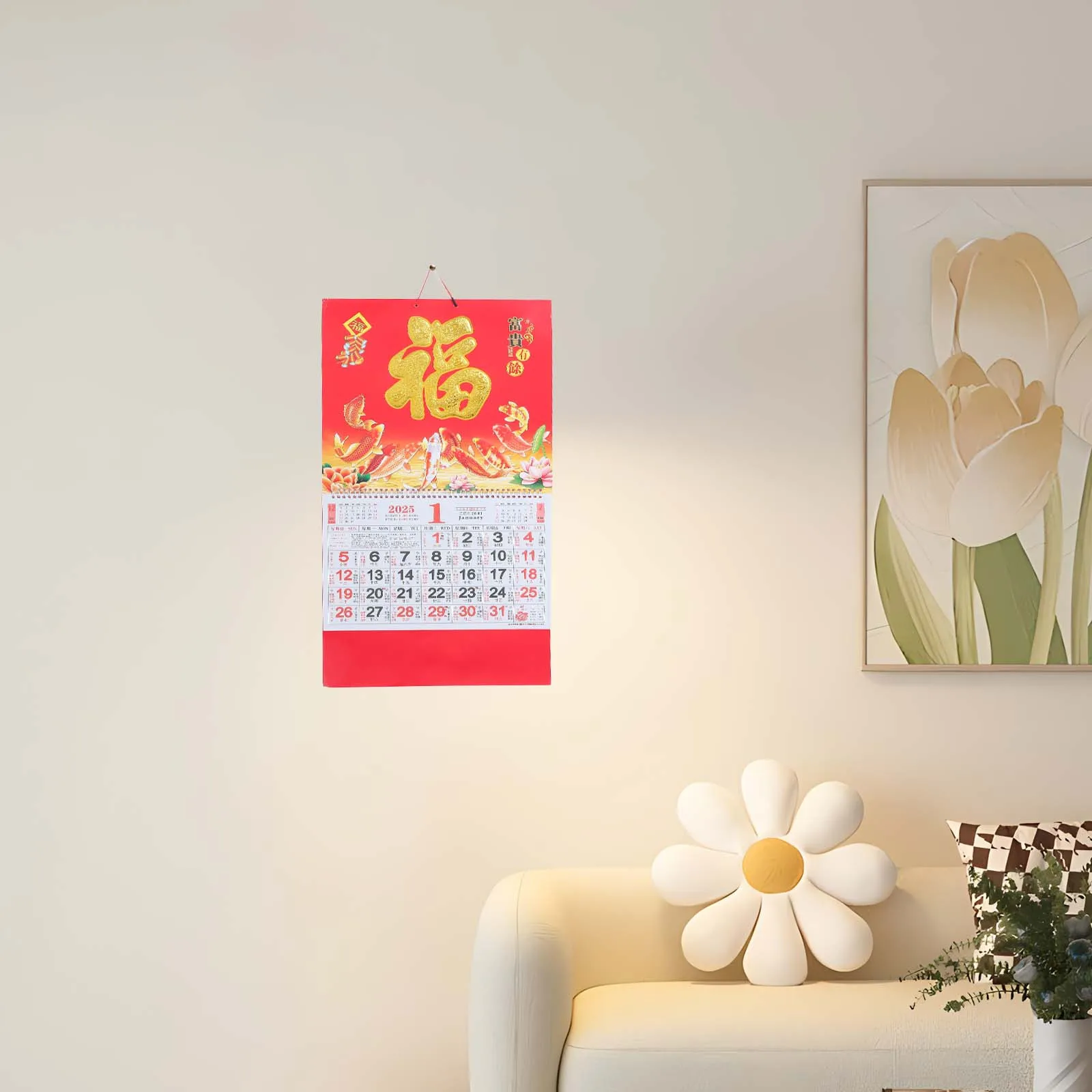 2025 Snake Year Hanging Wall Calendar Monthly Layout Fu Character Planner Calendar Traditional Chinese New Year Decor