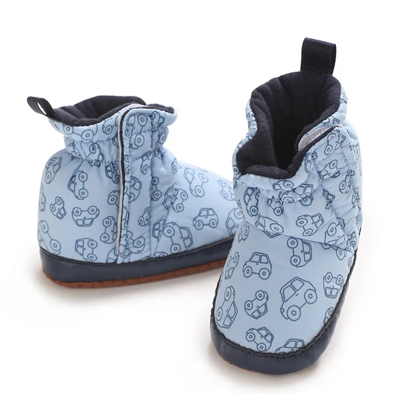 RUEWEY 0 to 18 Months Baby Bootie Fashion Car Print Socks Slipper Winter Warm Infant First Walker Shoes with Gripper Soles