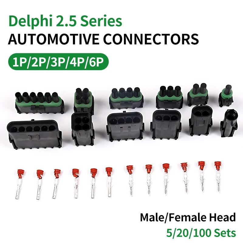 

5/20/100 Sets Delphi 2.5 Series Connector 1/2/3/4/6 Pin Waterproof Harness Plug Terminal Sheath 12015792 12015793