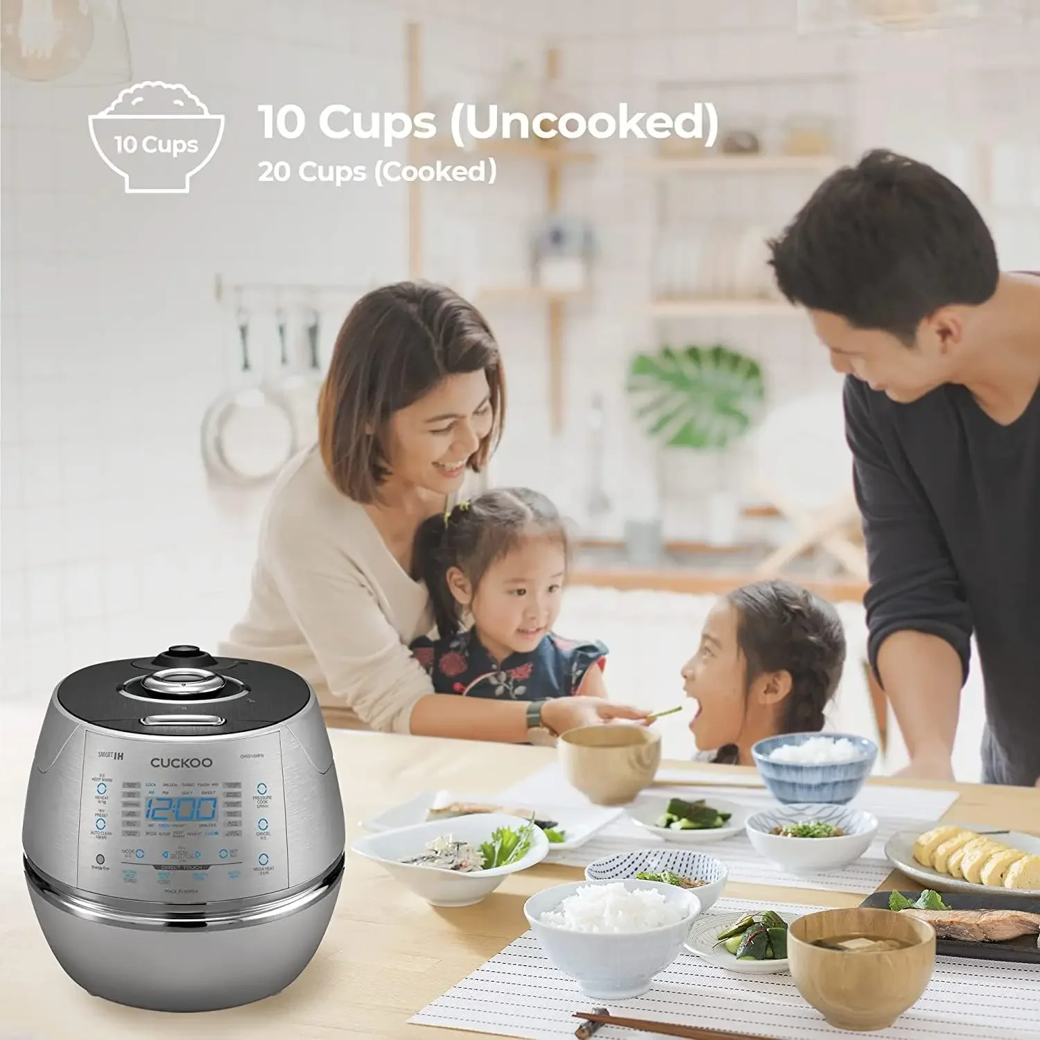 Electric Induction Heating Rice Pressure Cooker 10 Cup Full Stainless Steel Interior with Non-Stick Coating-3-Language Voice Nav