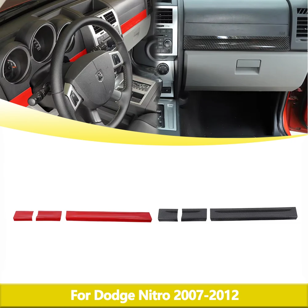 Carbon Fiber Central Console Decoration Cover Trim for Dodge Nitro 2007-2012 ABS 3Pcs Red Car stickers Interior Accessories