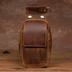 Mini mobile phone bag retro crazy horse leather bag leather men's Baotou layer leather small pockets leather leg bag