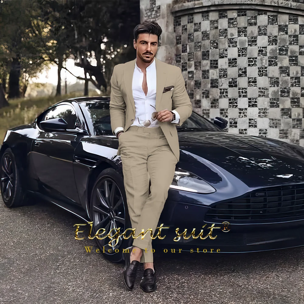 Men's single button 2 piece suit, jacket and trousers suit, men's casual outdoor business suit custom men's wedding tuxedo