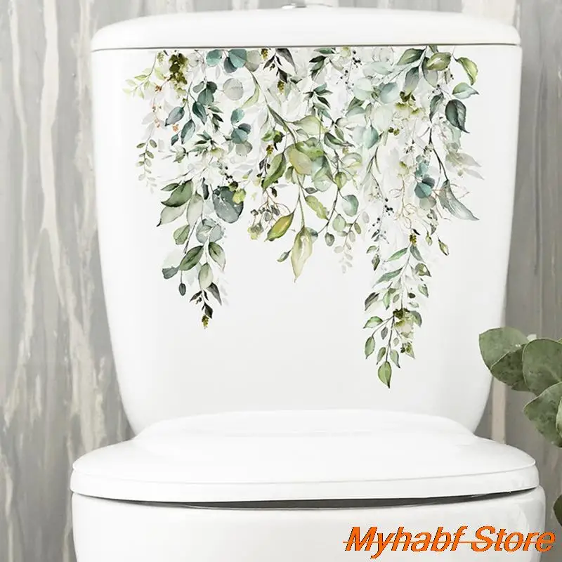 Green Plant Leaves Flowers Toilet Seat Stickers Leaf Floral Toilet Lid Decals DIY Self-Adhesive Bathroom Home Wall Art Decor