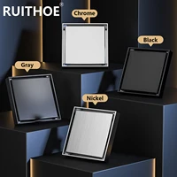 Desagüe de suelo de pie, 10x10cm, desagües de baño antiolor, desodorización cuadrada, bricolaje, filtro de ducha negro, tapón, tubo de cubierta de acero inoxidable 304