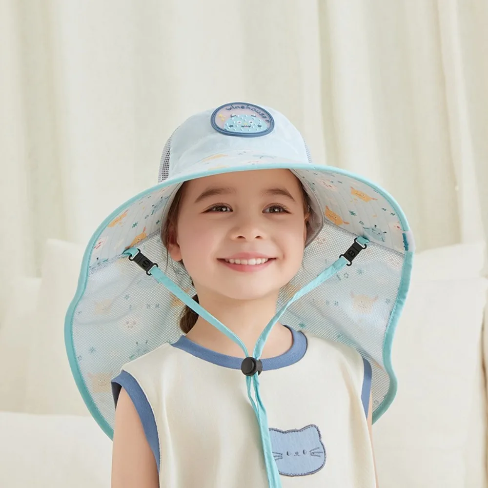 

New Polyester Children Sun Hat UV Protection Large Brim Sunshade Hat Quick Dry Mesh Portable Shawl Hat Boys Girls