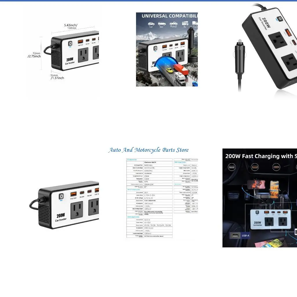 

P9FD 200W Car Power Inverter DC12V to AC110V Plug Adapter with USB Ports for Laptops