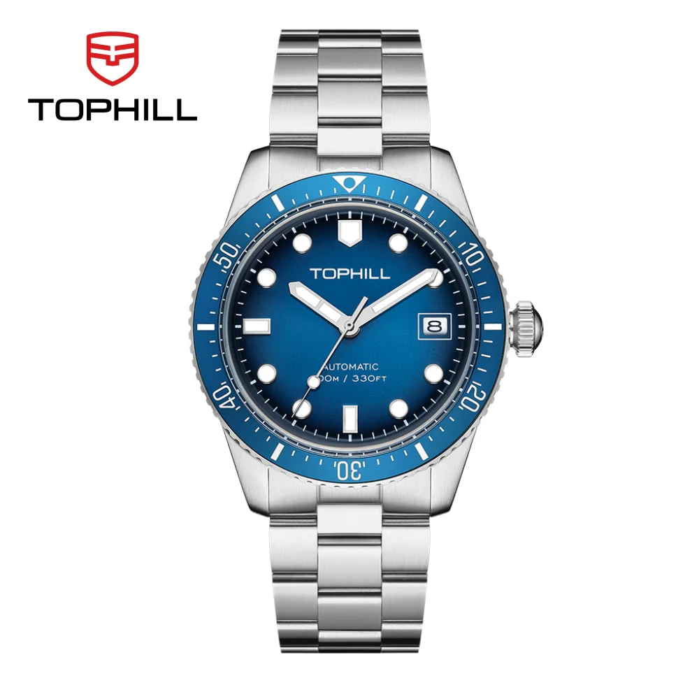 

TOPHILL 40mm Mechanical Men's Watches NH35 Automatic Swim Aluminum Bezel 10Bar Sports Mineral Glass Luminous C3 316L TD010G
