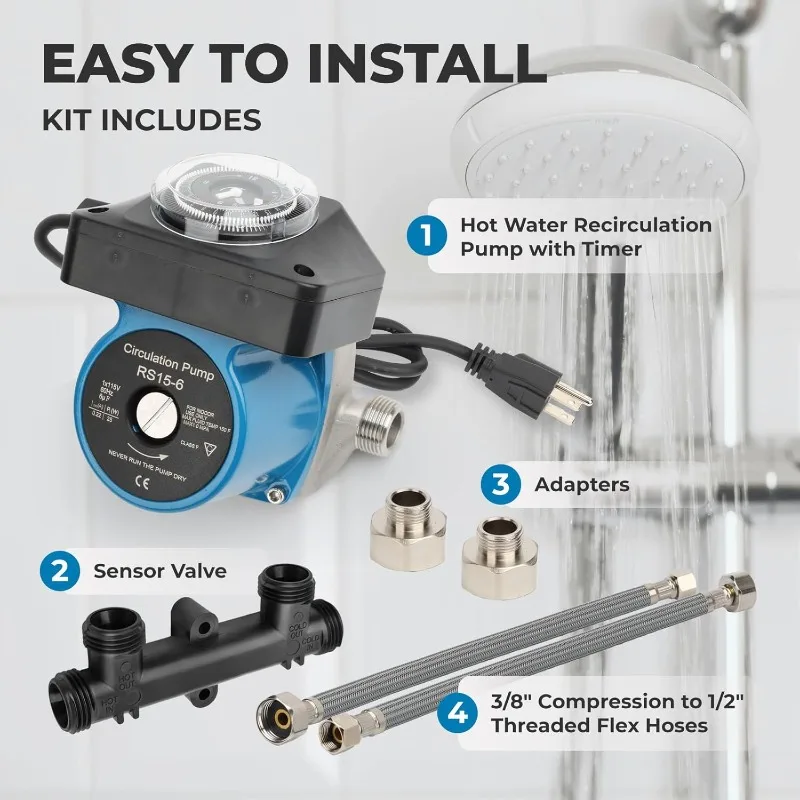 Система рециркуляционного насоса горячей воды с программируемым таймером для водонагревателей в резервуаре, мгновенной горячей воды, сенсорный клапан