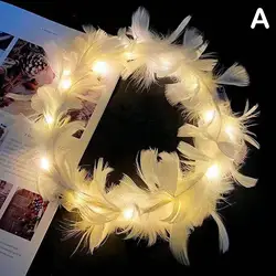 Luminous Light-Up Angel Halo Headbands LED Feather Wreath Crown Headdress Women Girls Wedding Christmas Gifts