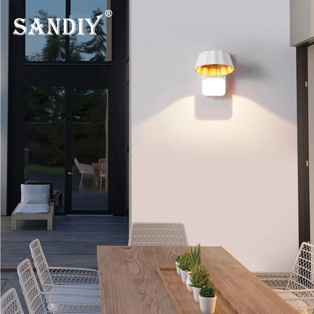 Imagem -05 - Sandiy Luzes Externas Lâmpada de Arandela à Prova Dágua Iluminação Externa Ajustável para Jardim 220v 110v Luminária para Varanda Terraço Iluminação Externa de Parede de Pátio Luzes Noturnas em Ouro Preto e Branco