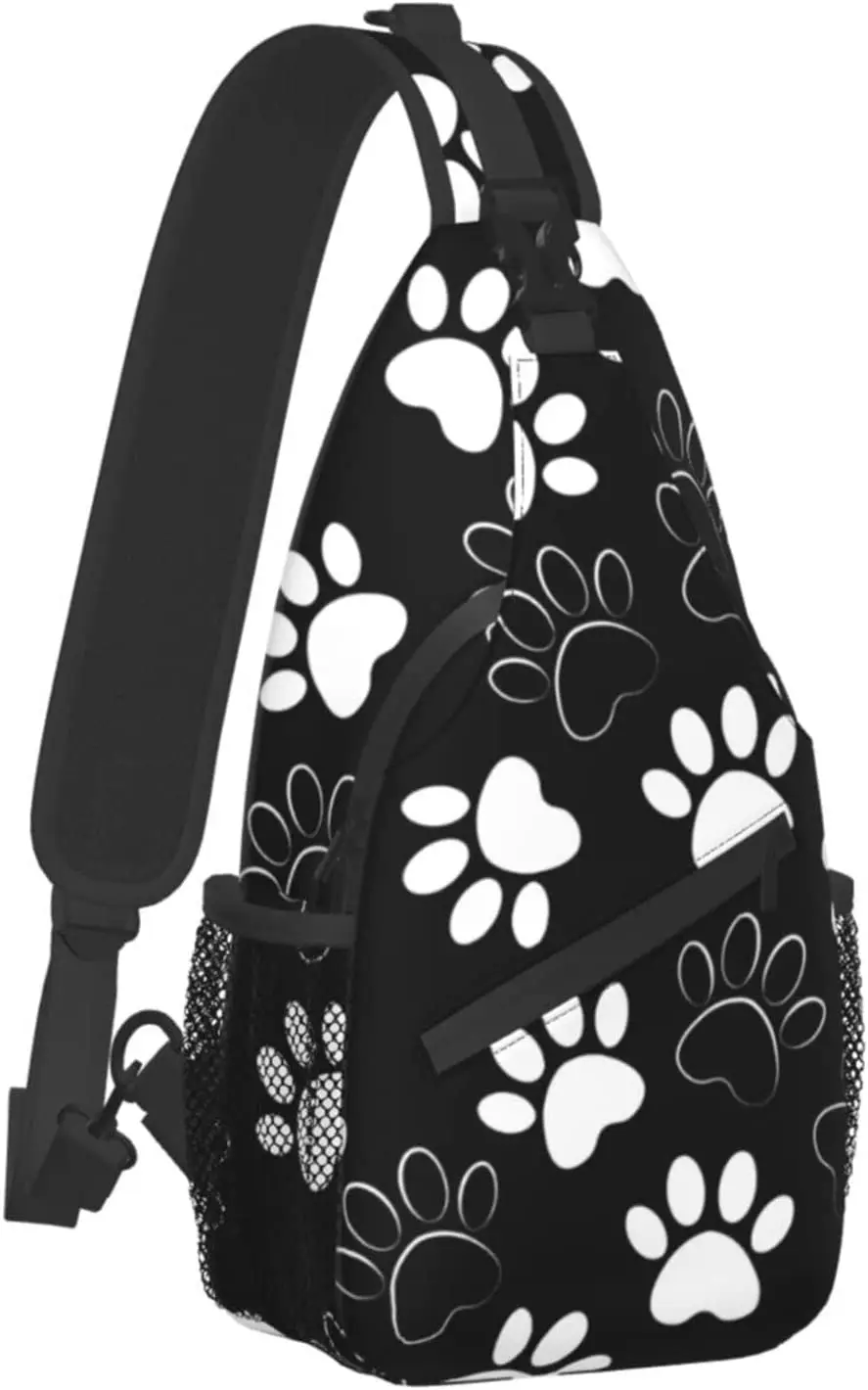 Dog Paw Sling Backpack Crossbody Bag For Women Men Animal Puppy Dog Paw Print Sling Bag Travel Hiking Shoulder Chest Bag Daypack