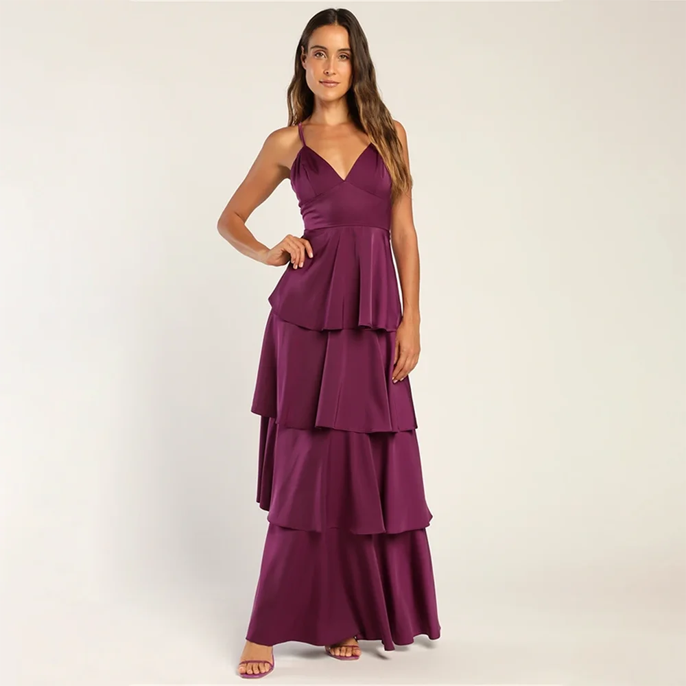 Abito da sera da donna con scollo a V a strati, cinturino per spaghetti, abiti da ballo, abito formale senza schienale per la laurea, فسات Гmavera...... Custo