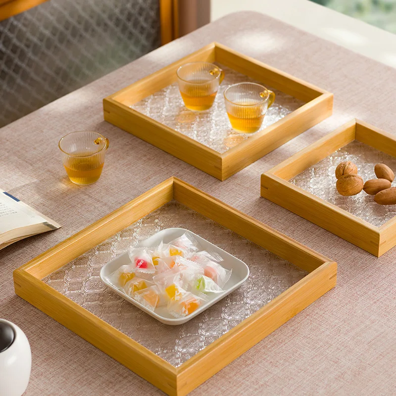 Tea tray Household tea tray Rectangle tea set Coffee table Small dry brewing table Living room with cup storage Bamboo plate