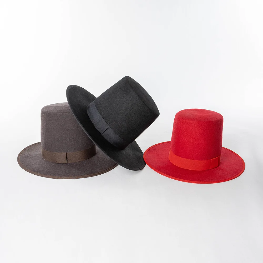 Vintage Niche Large Head Circumference XL Stage Concave Shape Heightened Woolen Top Hat Performance Show Hat