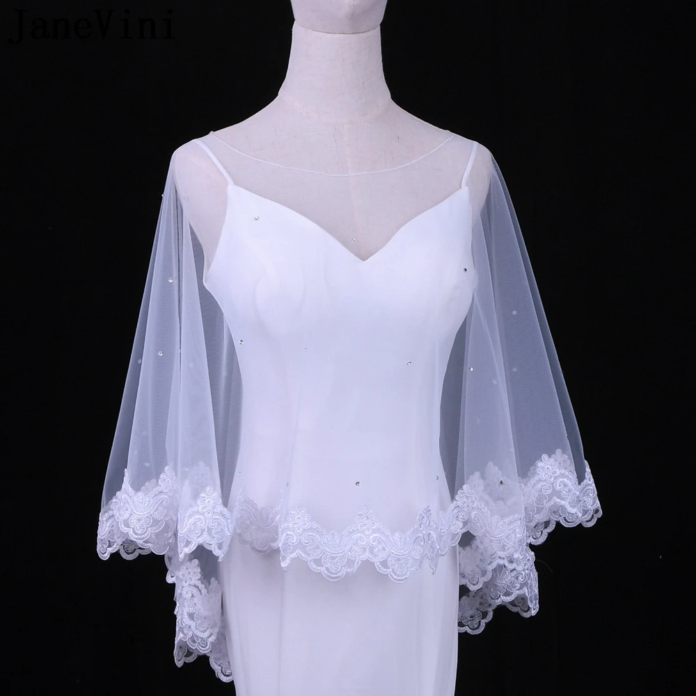 

JaneVini Bolero Women Jacket Cape Wraps Lace Beaded Sheer Tulle Bridal Shawl Shrug for Wedding Dress Stole Gilet Mariage Femme