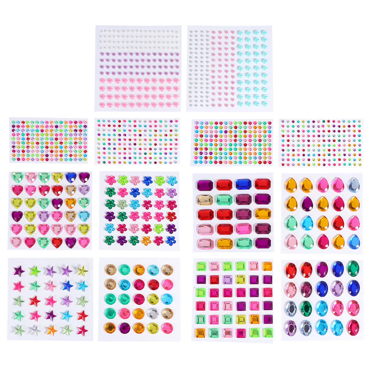 

1210 pcs Diy Sticker Set 14 Sheets Acrylic Imitation Crystal Stickers Scrapbook Decor Craft Art Projects Adhesive Decals