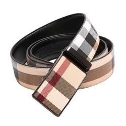 Ceinture en cuir à rayures pour hommes, cuir pur, automatique, affaires, loisirs, environnement, nouveau, mode, 2024