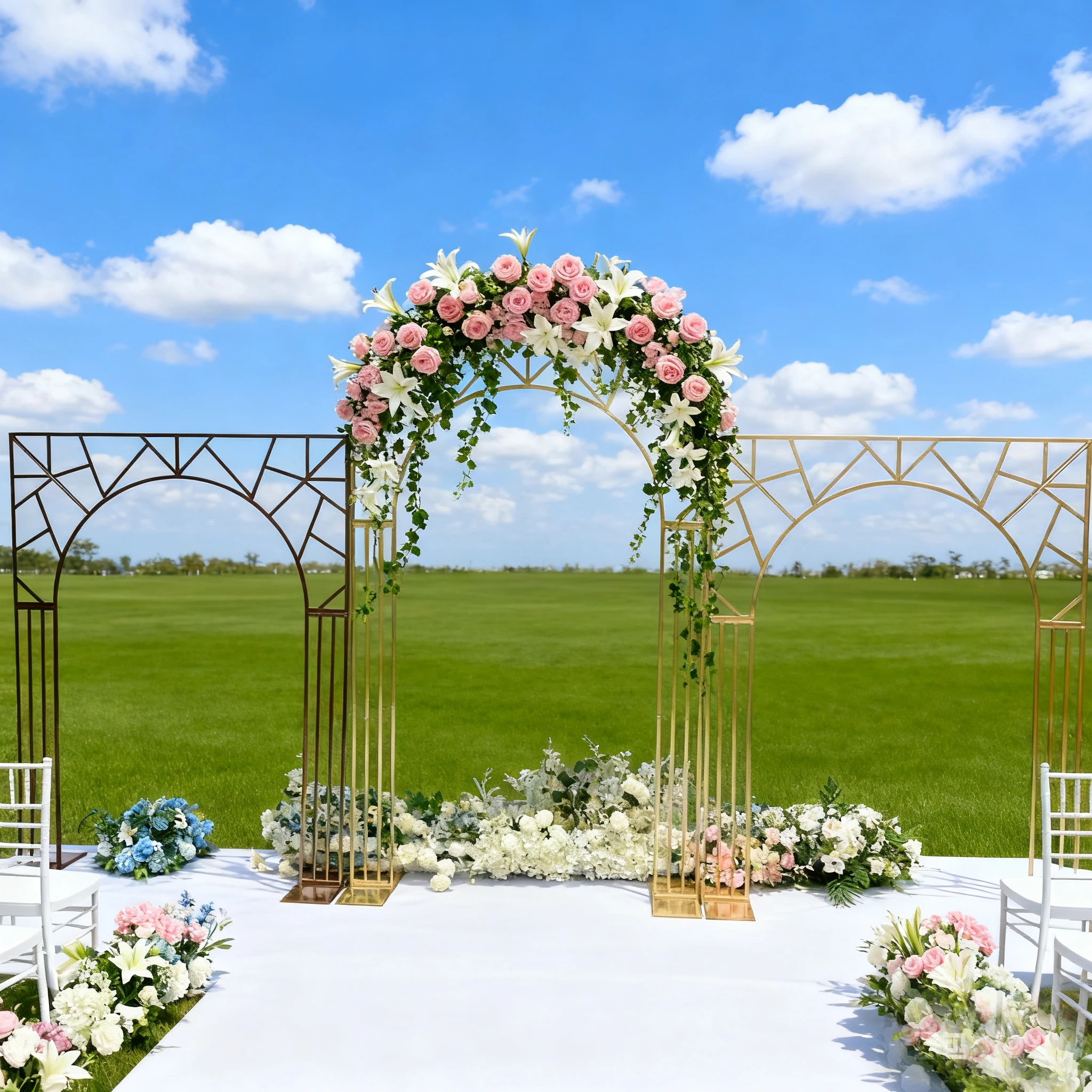 

1/2/3pcs f30 2-2.4M Wedding Props Iron Screen Wedding Stage Layout Gold Metal Arch Welcome Area Decorative Background Frame 311