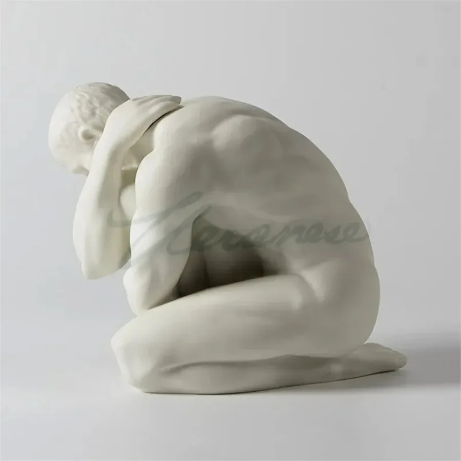 Creative Abstract Ceramics Naked Body Art Nude Male Squatting Desk Statue Interior Figurine Room Home Decoration Birthday Gift - view 2