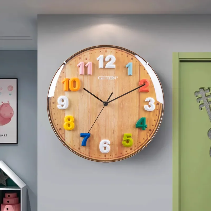 Simple Round Children Wall Clock Nordic Creative Silent Quartz Clock for Living Room Bedroom Home Decoration