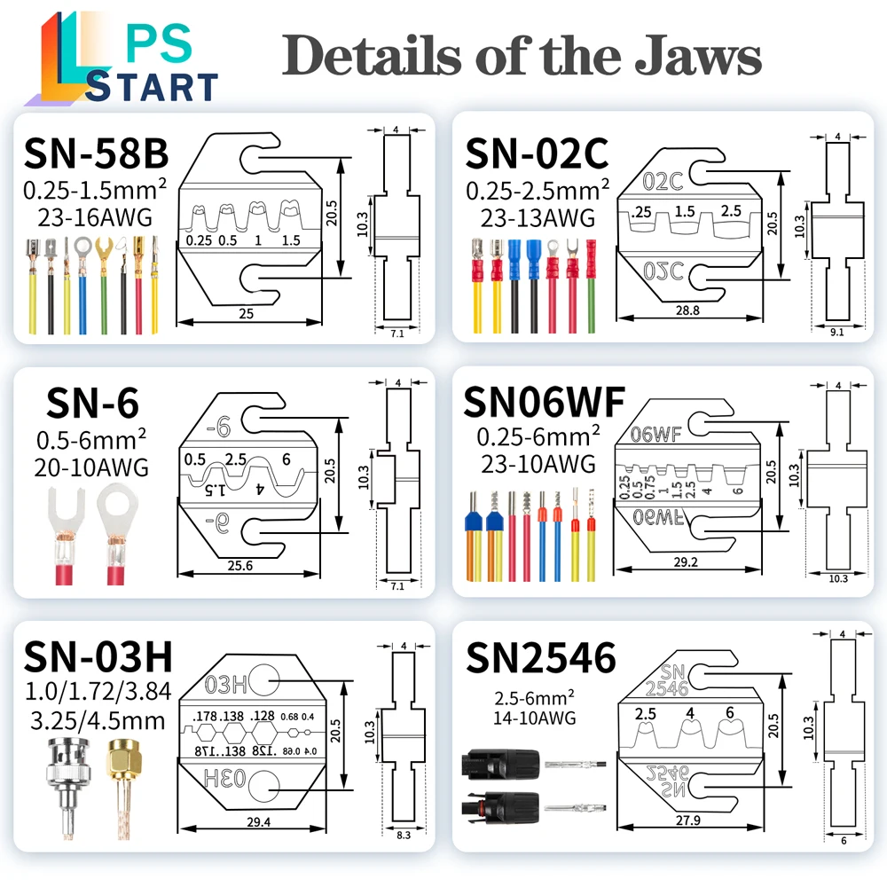 SN58B-QC 퀵 체인지 버튼 시스템 크림핑 플라이어 키트 휴대용 핸드 크림퍼 도구 세트 5세트의 죠 포함 03H/02C/-6/2546B/06WF