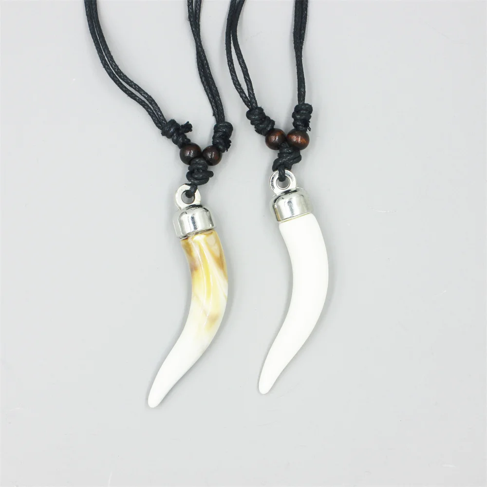 Funky Acrylic Wolf Fang Pendant Necklace Adjustable Necklaces for men women\'s fashion Jewelry Gift