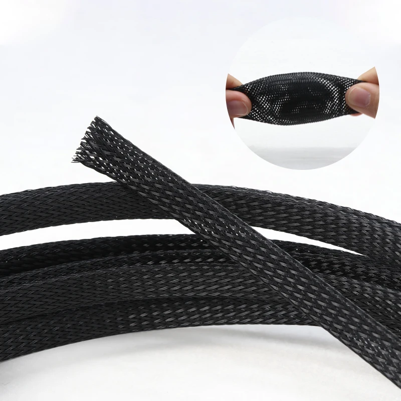 2M Black PET Braided Sleeving Diameter 1~40mm Insulated Wire Cable Protection Sleeve Flame Retardant Nylon Tube