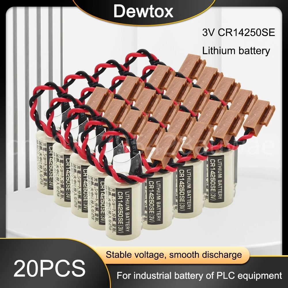 

20PCS Orignal 3V 1000mAh CR14250SE CR14250 CNC PLC Lithium Battery with Brown Plug Instrument Equipment Industrial Control