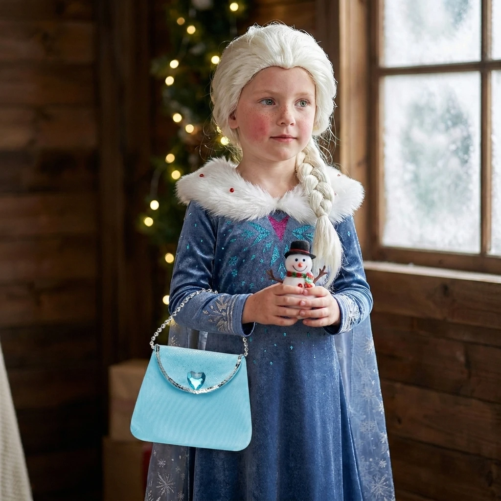 Girls Princess Dress Kids Blue Snowflake Cloak Winter Cosplay Costume with Wig Handbag Children Halloween Party Gown Outfit