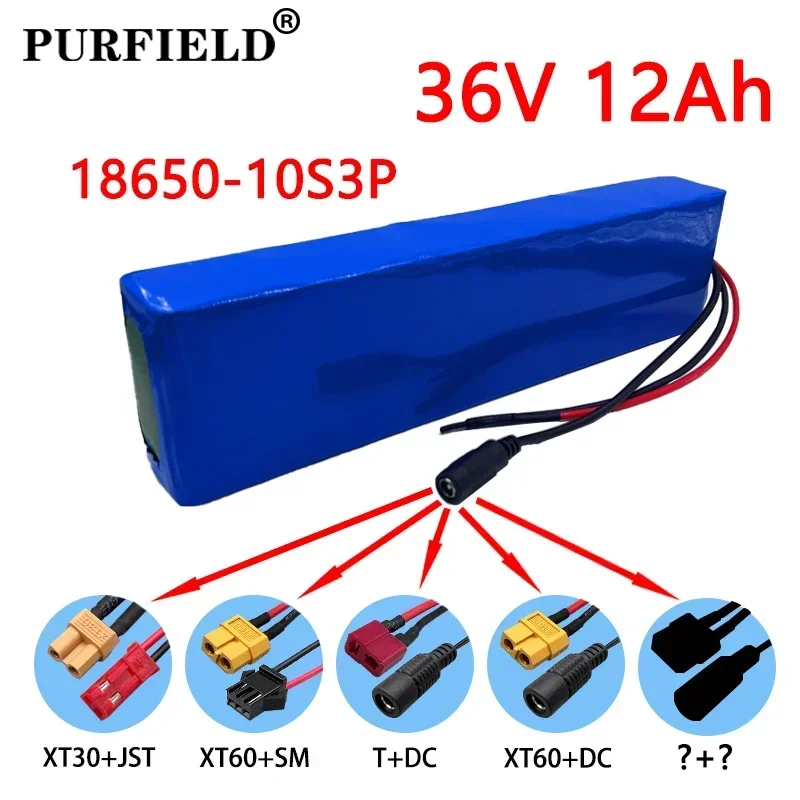 PURFIELD 36V 12AH 10S3P 18650 Lithium Battery Pack 600W 20A BMS T XT30 XT60 DC Plug for Xiaomi Mijia M365 Electric Bicycle Scoot