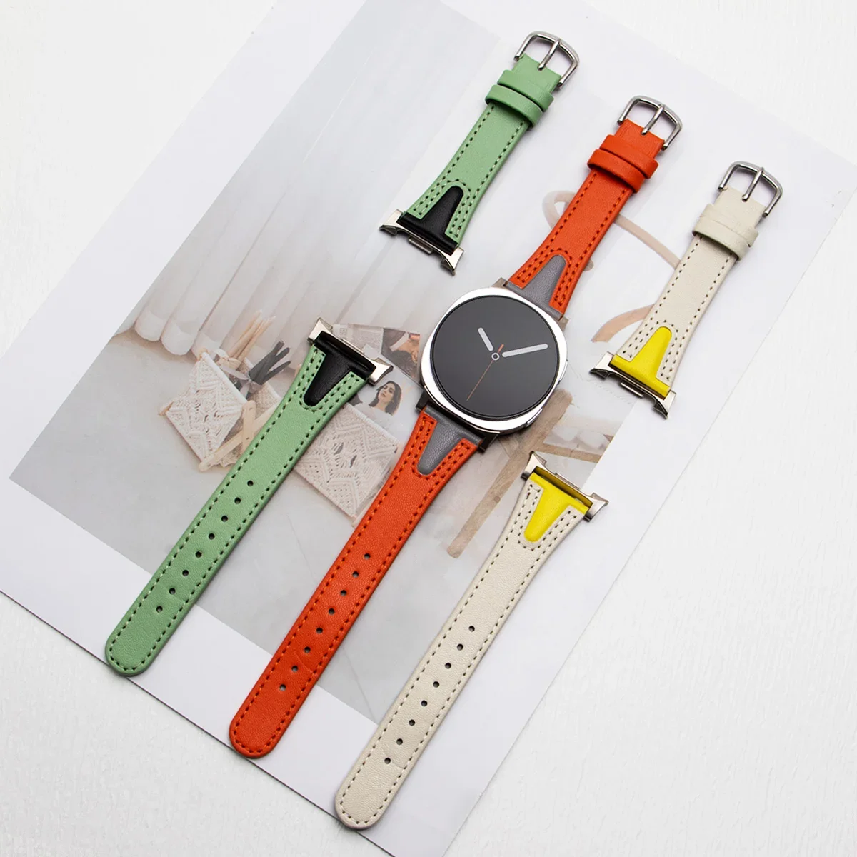 حزام جلدي لساعة سامسونج جالاكسي 8 كلاسيك/8 40 44 ملم حزام نحيف بلونين لسوار الساعة الذكية جالاكسي الترا 2025 47 ملم