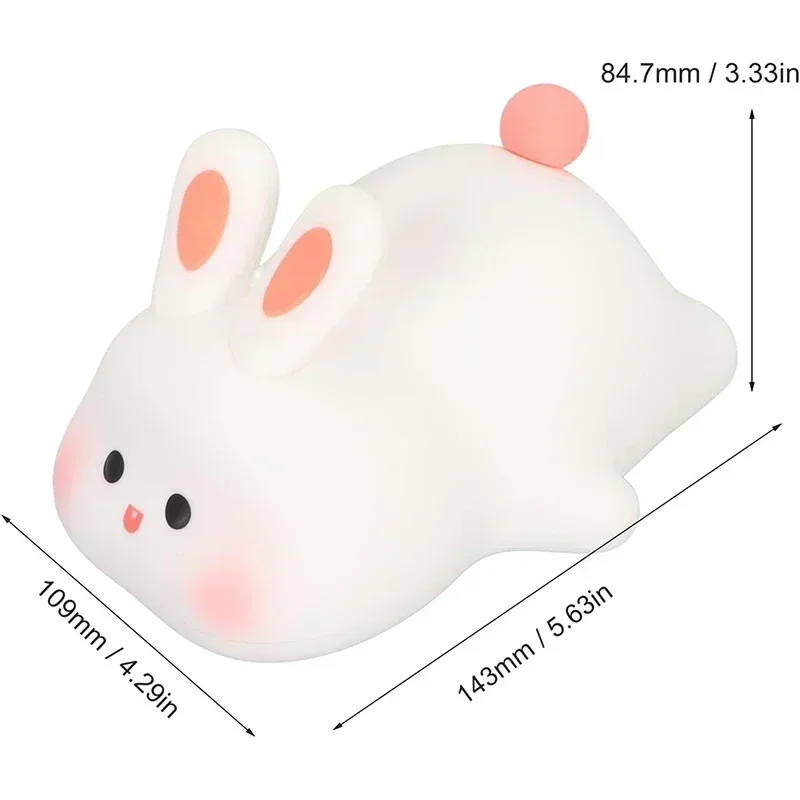 Rabbit Night Light Silicone Nursery Cute Sleeping Lamp USB Rechargeable Touch Switch Control Table Led for Child Girlfriend Gift